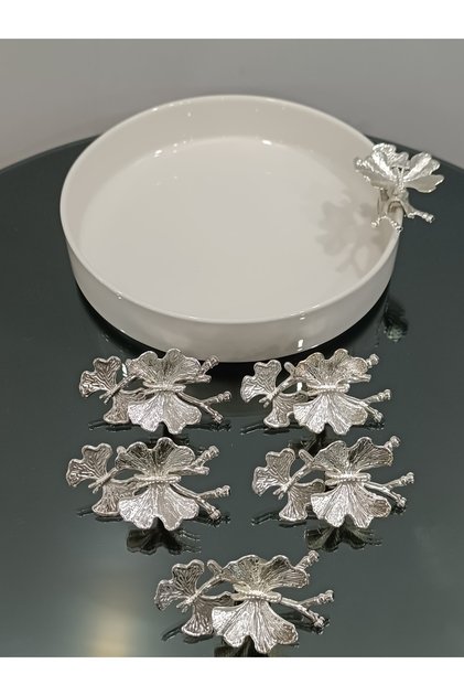 Set of 6 Butterfly Accessory Glass and Porcelain Holder Compatible with All Serving Presentation Plates