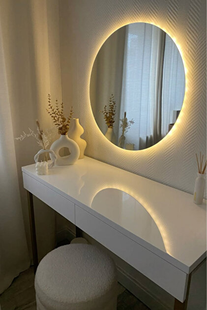 Led'li Pilli Kablosuz Round Yuvarlak Ayna (Büyük Boy 60 x 60 cm) Duvar, Mutfak, Banyo, Makyaj Aynası