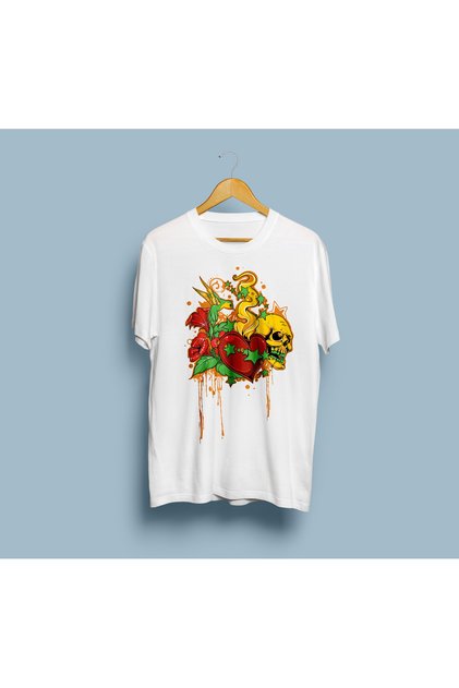 Oversize Skull Heart Graffiti Design Unisex T-Shirt