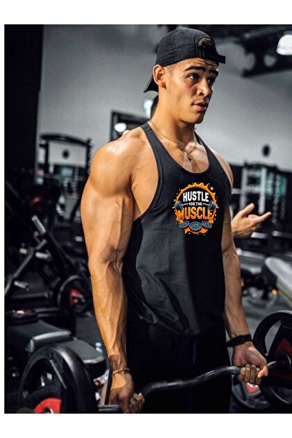 Fitness Gym Tank Top Sportsman Tank Top Anrenman Tank Top Black Thin Strap(Hustel)