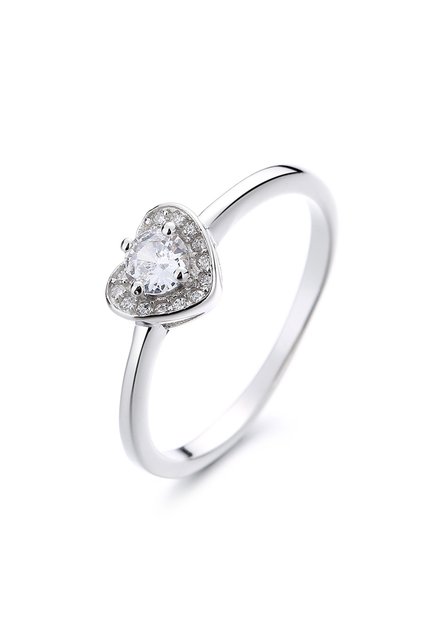 Inel Argint 925 Damă Inimă Solitaire cu Halo Zirconii Albe Placat Rodiu JW1325