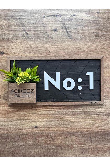 Dekoratif 30x15cm Kapı Süsü Ahşap Isimli Çiçekli Daire Numarası, Kapı Numarası, Otel Numarası