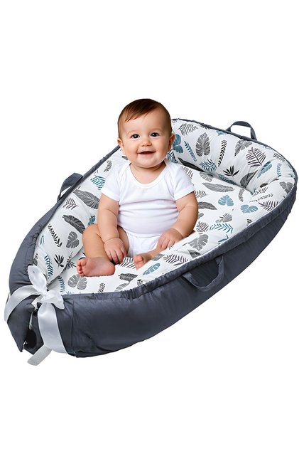 Coș de dormit Baby Nest, cu două laturi, 0-24 luni, confort și siguranță, alb/gri - Gri