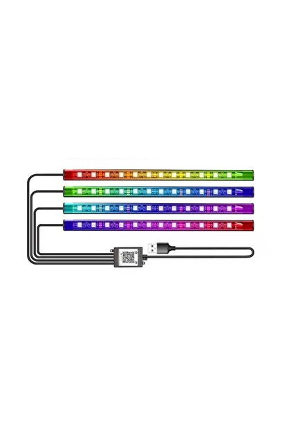 Kit de lumini ambientale auto pentru interior cu 18 LED-uri RGB, conexiune USB, control prin aplicație, intensitate reglabilă