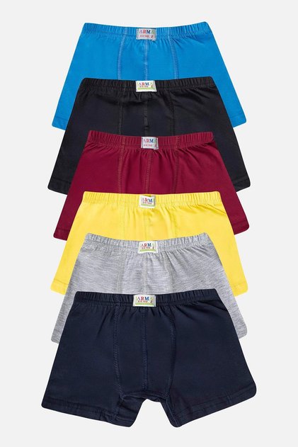 Boy's Plain Cotton Lycra Colorful Boxer 6 Pack