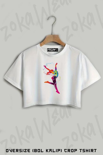 Jimnastik Baskılı Oversize Crop T-Shirt