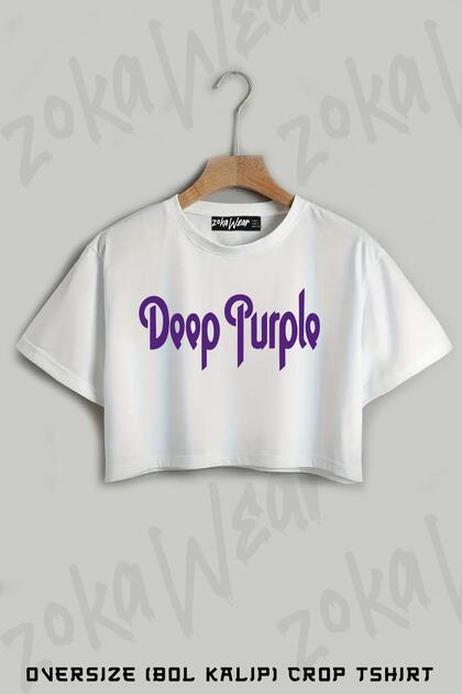 Deep Purple Logo Printed Oversize Crop T-Shirt