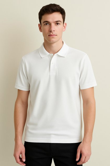 Tricou polo școlar alb unisex cu mânecă scurtă