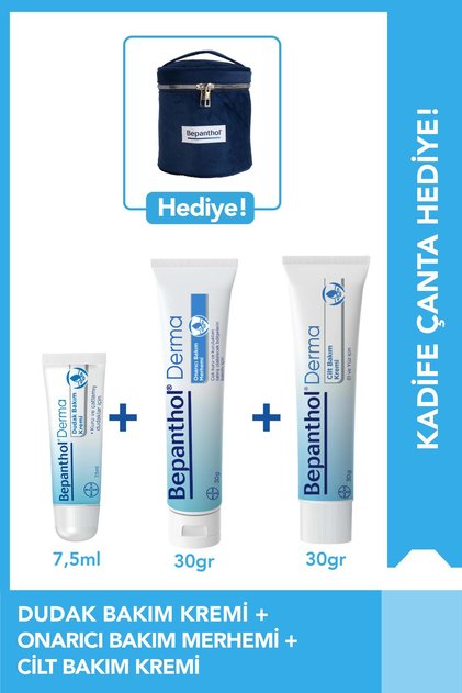Cilt Bakım Kremi 30g + Onarıcı Merhem 30g + Dudak Kremi 7.5ml + Kadife Çanta