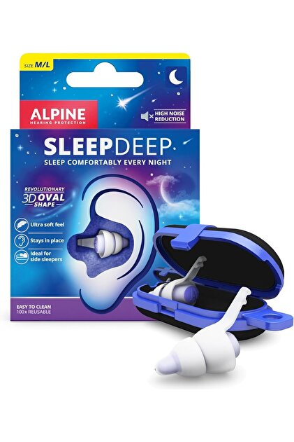 SleepDeep Uyku Kulak Tıkacı, Mavi, M/L Boyut, 27 dB Gürültü Azaltma, Özel Thermoshape Teknolojisi