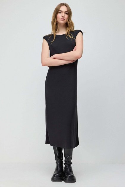 Midikleid mit Schulterpolstern und Seitenschlitzen