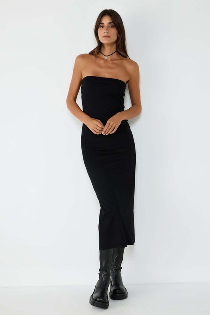 Trägerloses Midikleid mit geradem Schnitt