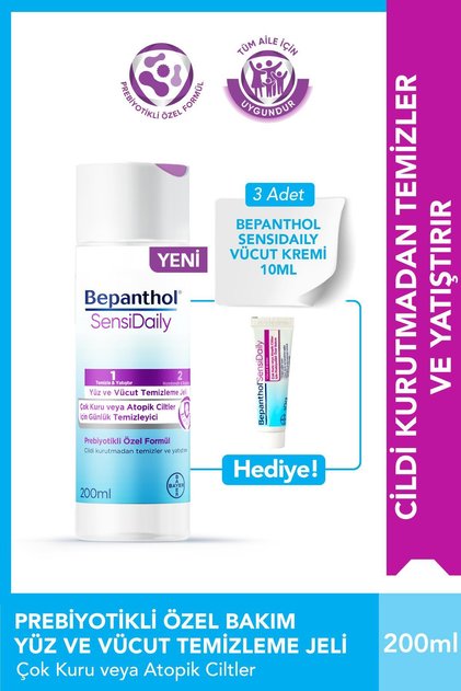 SensiDaily Prebiyotikli Yüz ve Vücut Temizleme Jeli 200ml Çok Kuru Atopik Ciltler