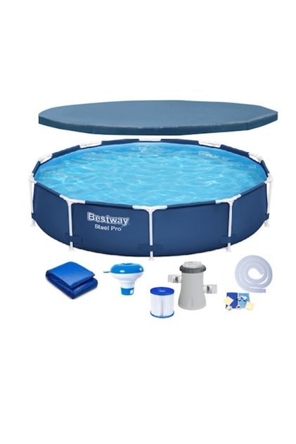 Piscina cu cadru meltalic Bestway Steel Pro, D305xH76, pompa filtrare, fitru, prelata acoperis, prel
