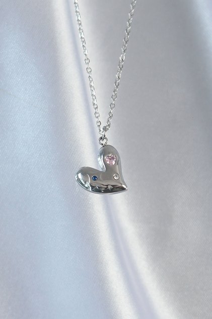 316L Steel Chain Silver Color Colorful Zircon Stone Heart Necklace - Ebj240807W25483