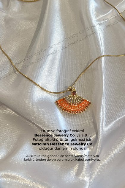 Zirkon Taşlı Mineli Çelik Yelpaze Kolye