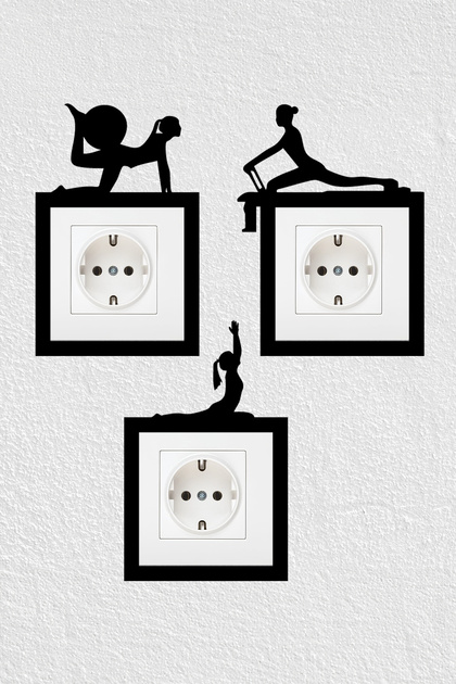 3 Adet Set - Pilates Temalı Dekoratif Duvar Priz Anahtar Çerçevesi Tablo