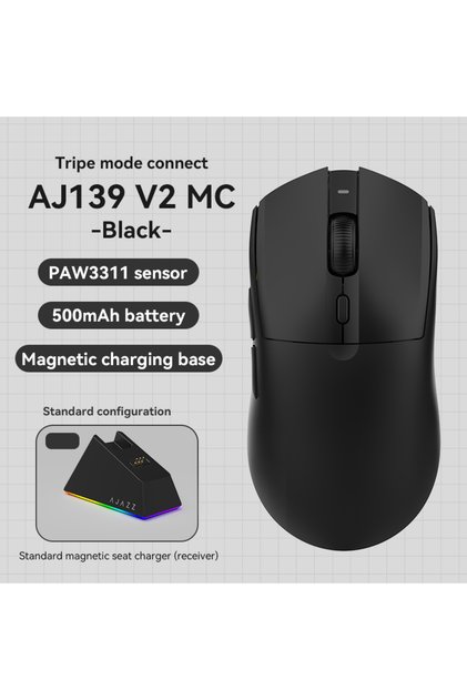 AJ139 V2 MC-Black AJ139 V2 MC Gaming Mouse with RGB Charging Base,PAW3311 Sensor,3 Modes