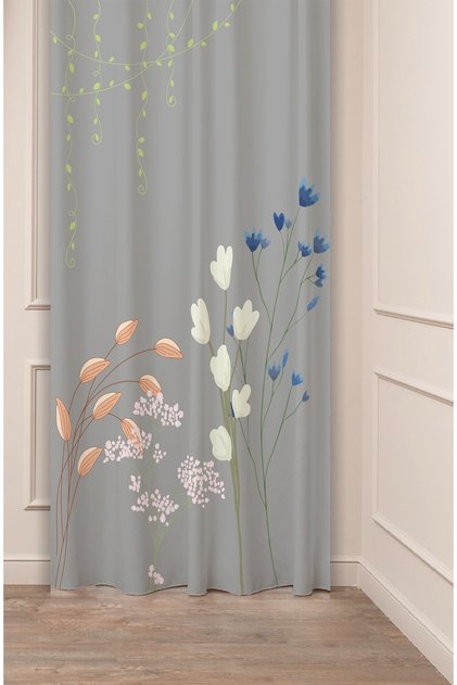 Flower Leaf Bohemian Simple Soft Pastel Patterned Special Design Digital Printed (Single Wing) Stylish Background Curtain