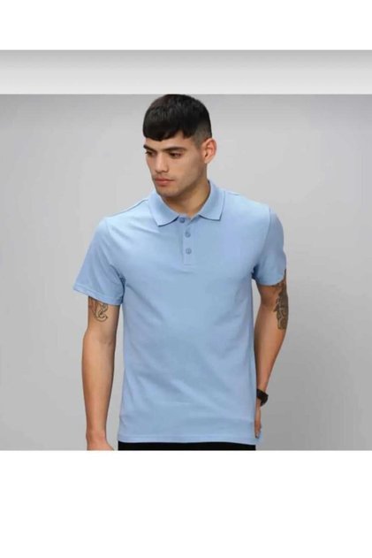 Unisex Light Blue Short Sleeve 100% Cotton Polo Neck T-Shirt Suitable for Everyday and School