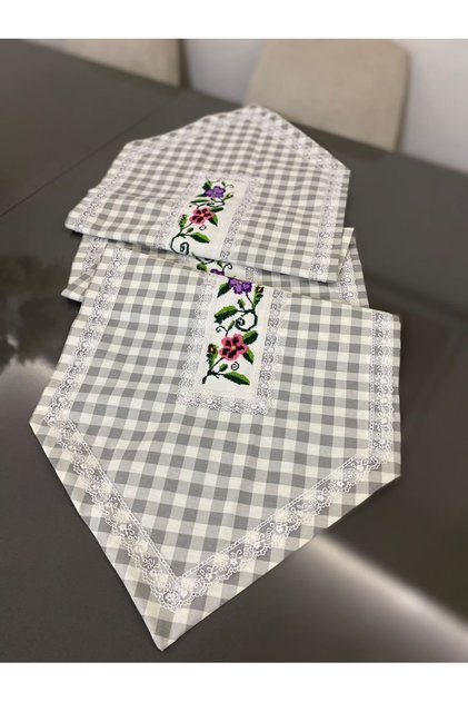 Gray Gingham Cross Stitch Model Runner (Cross Stitch Models Vary/Made to Measure and Color)