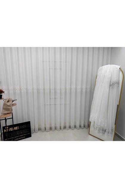 3211 Luna Geometric Patterned Gold 1/3 Fine Plied Tulle Curtain Apm