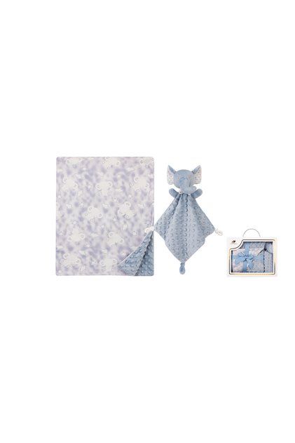 - Kylan Animal Stuffed Elephant Comforter & Blanket Gift Set For Newborn - Blue