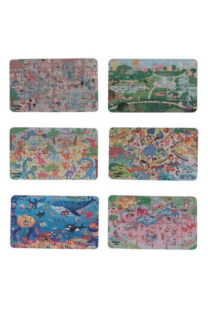 6 Pieces 24 Parts 12.5 X 21 cm Educational and Learning Wooden Children's Puzzle & Jigsaw Toy Framed