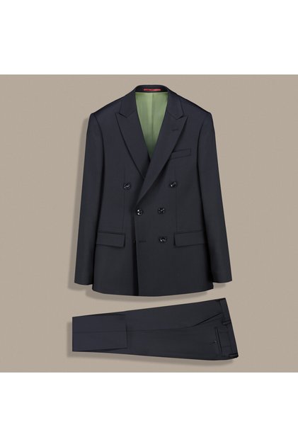 Interview Double-Breasted Black Slim Fit Suit