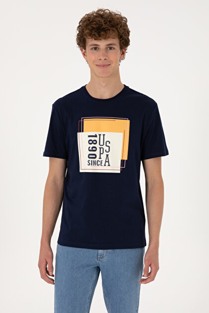 Tricou pentru bărbați, cu croiala normală, cu gâtul rotund, albastru bleumarin 50306880-VR033