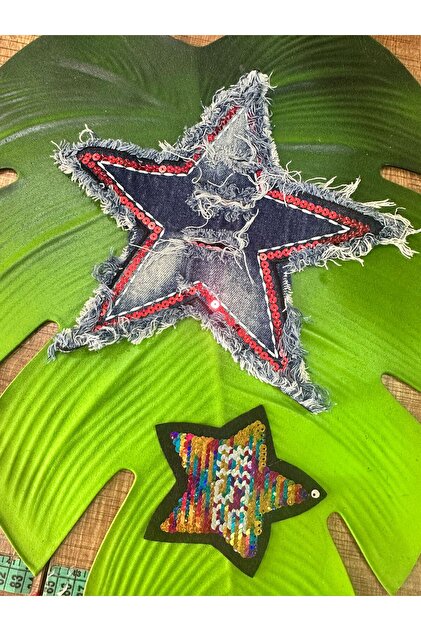 22X10-10X10 cm Denim Sequined Star Emblem Applique Set