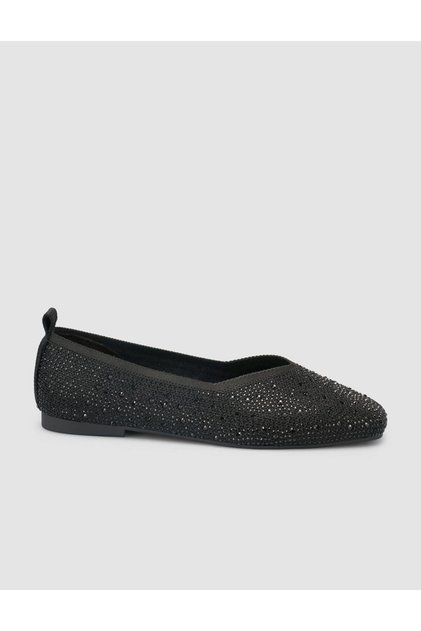 Serario Fabric Stoned Black Women's Ballerinas