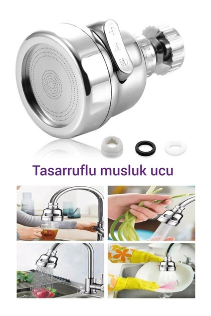 3 Function Kitchen Sink Head Chrome - 360 Degree Swivel Faucet Spout