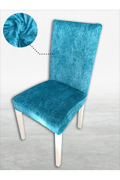 Silk Velvet Veined Pattern 6-Piece Chair Cover Turquoise Oversize Lycra Elastic Silk Velvet Fabric