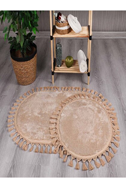 My Evilla Modern Simirna Decorative Plush Oval Pompom Fringed Toilet Seat Set