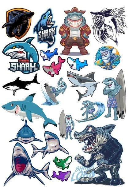 Shark Sticker Set 2 16 Pieces Phone, Tablet, Notebook, Laptop Sticker