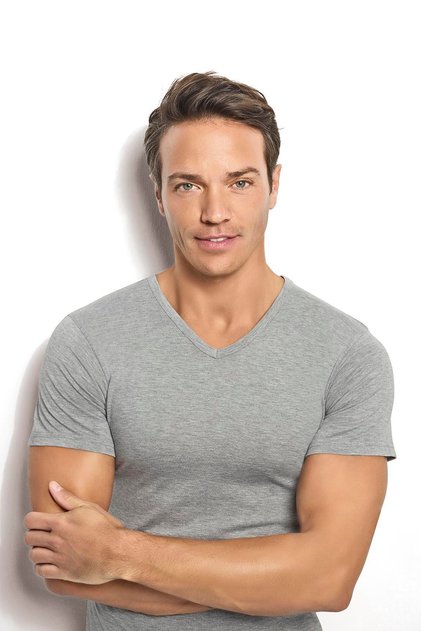 Men's Gray Melange Cotton V-Neck Undershirt 112