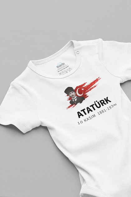 Organic 100% Cotton Ataturk November 10Th Printed Baby Bodysuit Snap Fastener Jumpsuit 5119