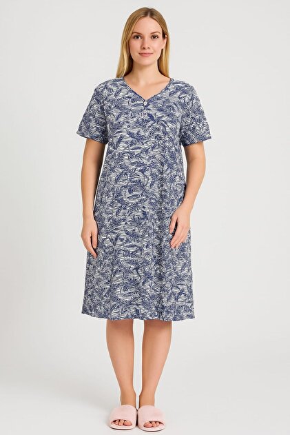 Comfortable Fit Women's Patterned Short Sleeve Oversize Dress