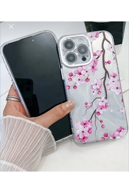 ProNorth IPhone 15 PRO Uyumlu Kılıf Hologramlı Sakura Çiçek