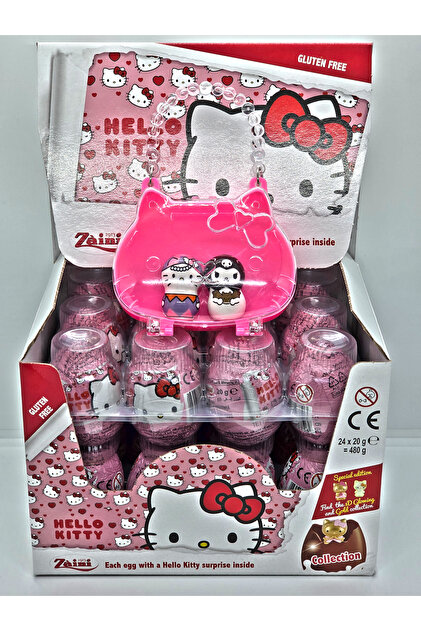 Hello Kitty コレクションセット Zaini Hello Kitty Glutensiz Çikolatalı Sürpriz Yumurta 24 Adet