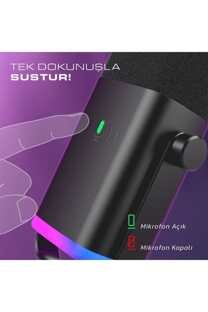 Fifine Am8 Bilgisayar Oyuncu XLR USB RGB Dinamik Yayıncı Mikrofonu