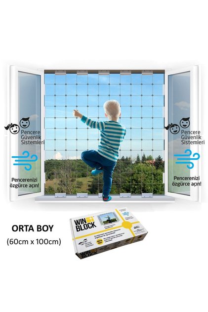 Medium Size (60X100 cm) - Window Steel Safety Net for Children – New Generation Railing - White Profile