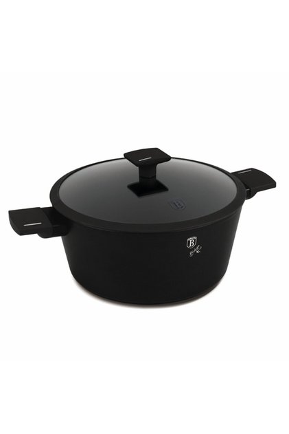 Oală cu capac 30 cm Negru Mat Berlinger Haus BH 8190, negru, acoperire din titan, antiaderentă