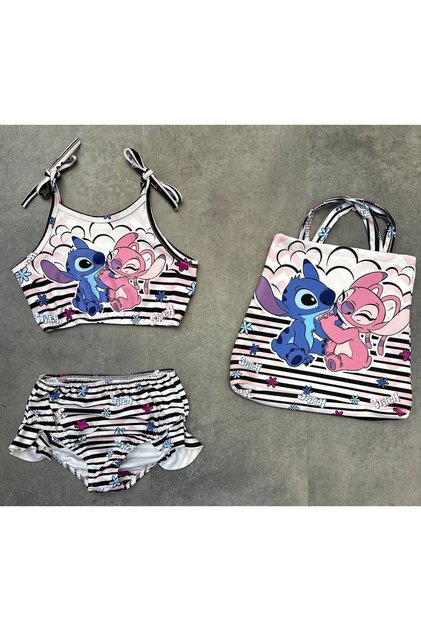 Kız çocuk dalgıç kumaş üç parça çantalı mayo bikini takımı yazlık tatil