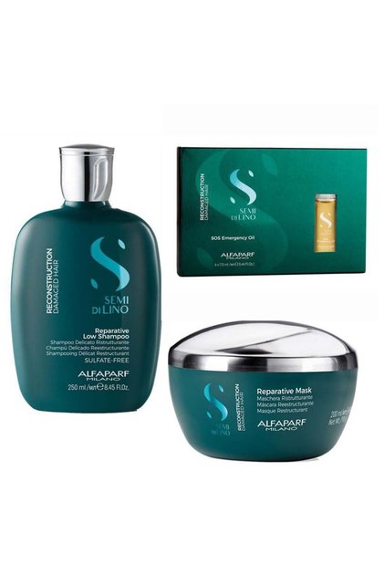 Set reconstrucție Alfaparf Semi Di Lino cu șampon 250 ml + mască 200 ml + ser 6x13 ml, Set
