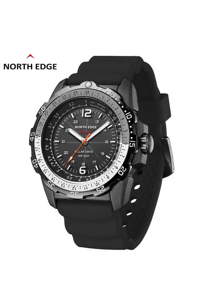 ساعة رقمية رجالية سوداء NORTH EDGE EVOQUE 2 مقاومة للماء حتى 50 متر، ساعات يد رياضية للرجال تعمل بالطاقة الشمسية