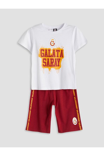 Lcw Kids White Galatasaray Printed Boys T-Shirt and Shorts 2-Piece