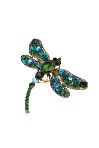Brosa in forma de libelula, model Dragonfly, cu strasuri. culoarea verde smarald, The Casius.®