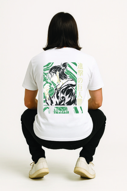 Lenithra Attack on Titan Eren Anime Back Printed Unisex Oversize White T-Shirt
